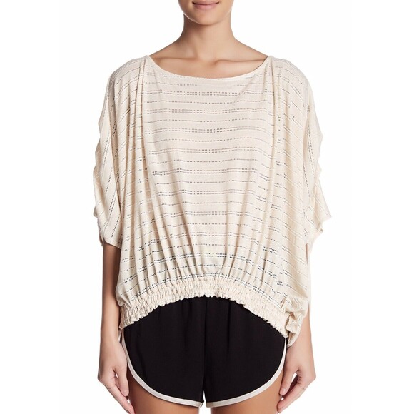 Free People M‎ Cream Azelea Striped Linen Blend Shirt boho Lagenlook - Picture 1 of 9